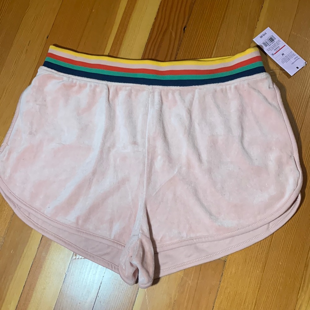 NWT pink super soft shorts with rainbow waistband